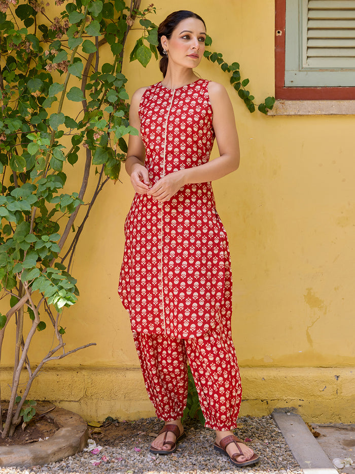 Women's Straight Kurta With Dhoti Pants