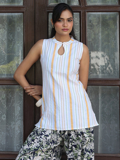 Women's Striped Cotton Farshi Kurta Set
