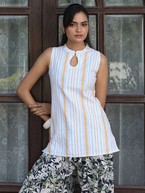 Women's Striped Cotton Farshi Kurta Set
