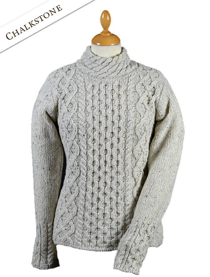 Women's Wool Cashmere Aran Mock Turtleneck Sweater - Chalkstone #color_chalkstone