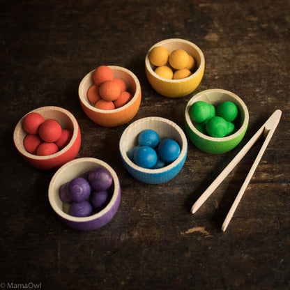 Wooden Bowls & Marbles - Set of 6