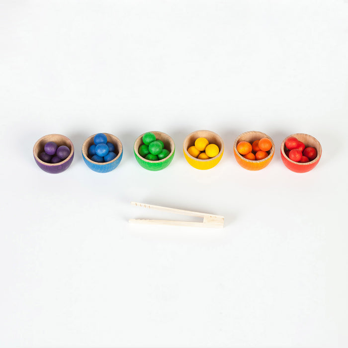 Wooden Bowls & Marbles - Set of 6
