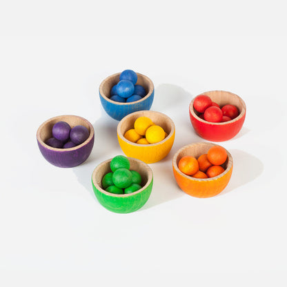 Wooden Bowls & Marbles - Set of 6
