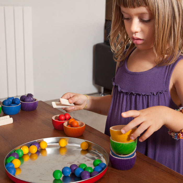 Wooden Bowls & Marbles - Set of 6