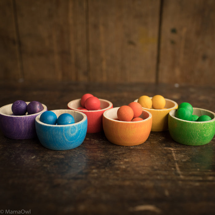 Wooden Bowls & Marbles - Set of 6
